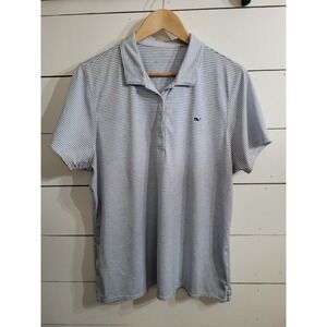 Vineyard Vines Women's Performance White Blue Striped Short Sleeve Polo XL
